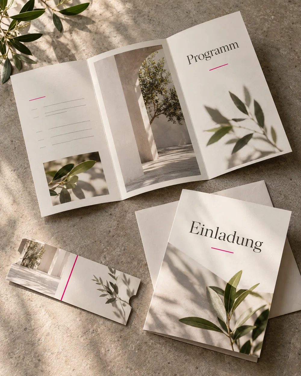Beispielgestaltung von Einladung, Veranstaltungsprogramm und Flyern